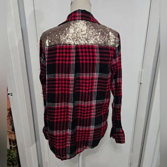 Arizona plaid long sleeve snap button up blouse size L - Picture 3 of 8